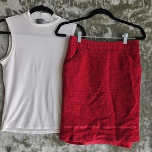 2 Top White Pieces and Red Skirt of Sino and Olivia Rae Size S